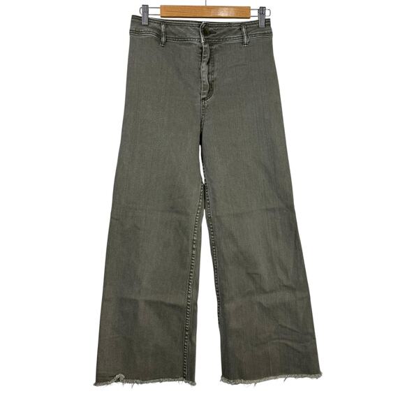 Miou Muse Jeans Womens Large Green Olive Wide Leg Raw Hem High Rise - Picture 1 of 9